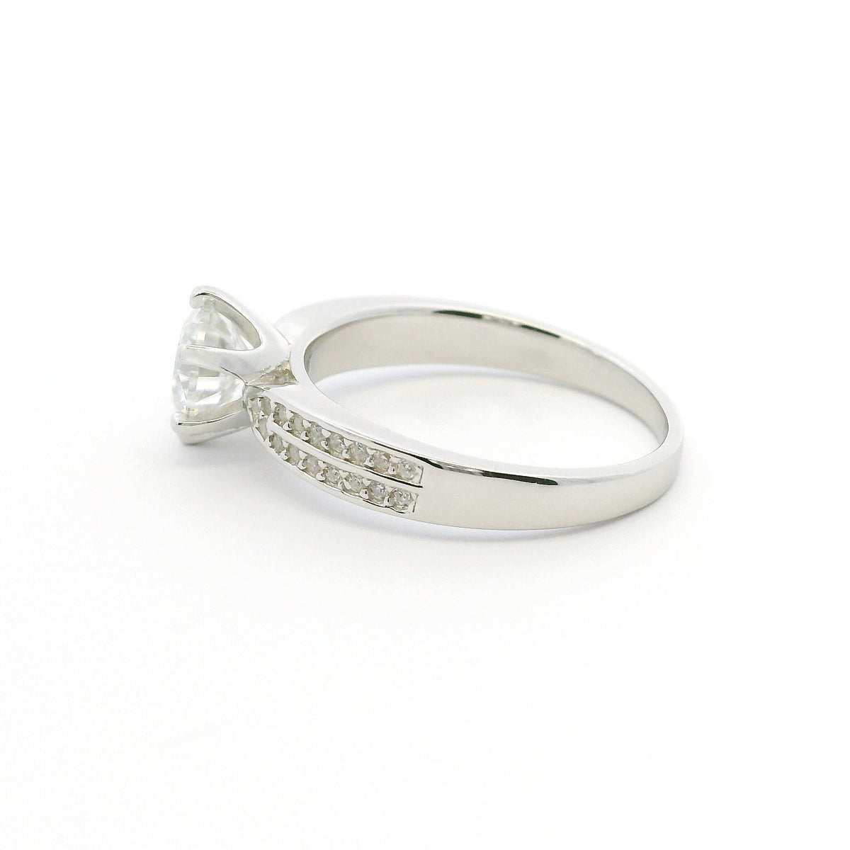1ct Round Brilliant Moissanite Engagement Ring | White Gold Wide Dazzle Ring