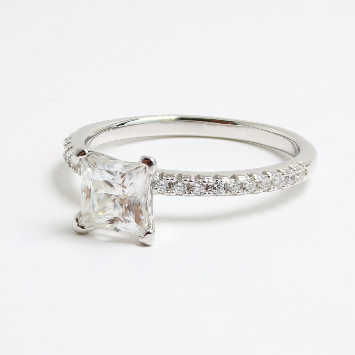 White Gold 1ct Square Moissanite Slimline Dazzle Ring