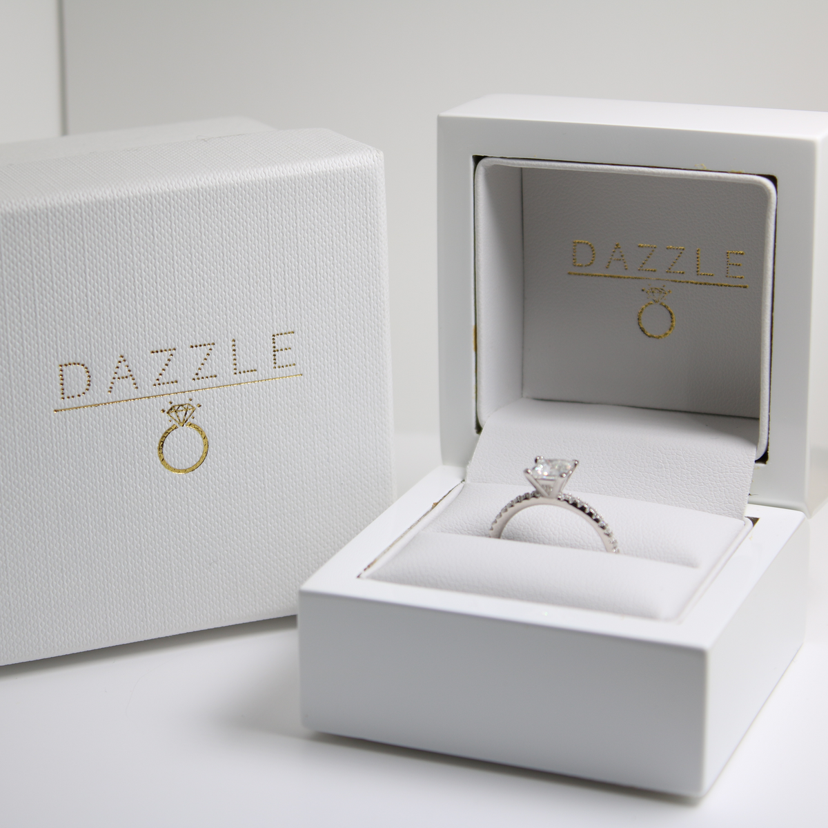 White Gold 1ct Square Moissanite Slimline Dazzle Ring