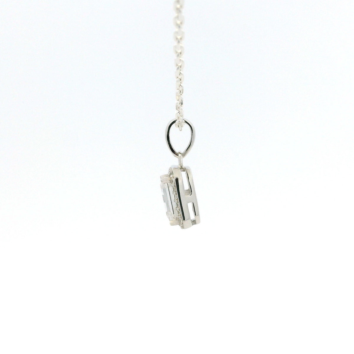 White Gold 1ct Emerald Cut Moissanite Silver Dazzle Pendant Necklace