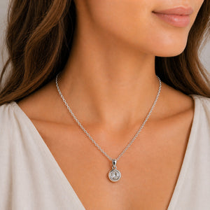 White Gold 1ct Moissanite Enclosed Silver Dazzle Pendant Necklace
