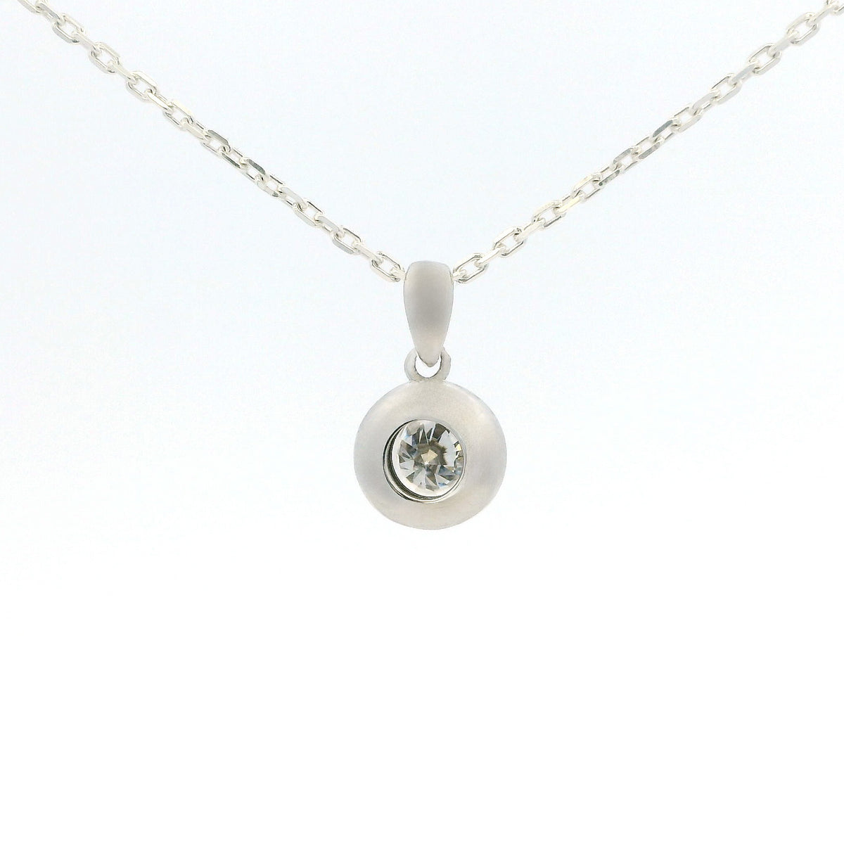 White Gold 1ct Moissanite Enclosed Silver Dazzle Pendant Necklace