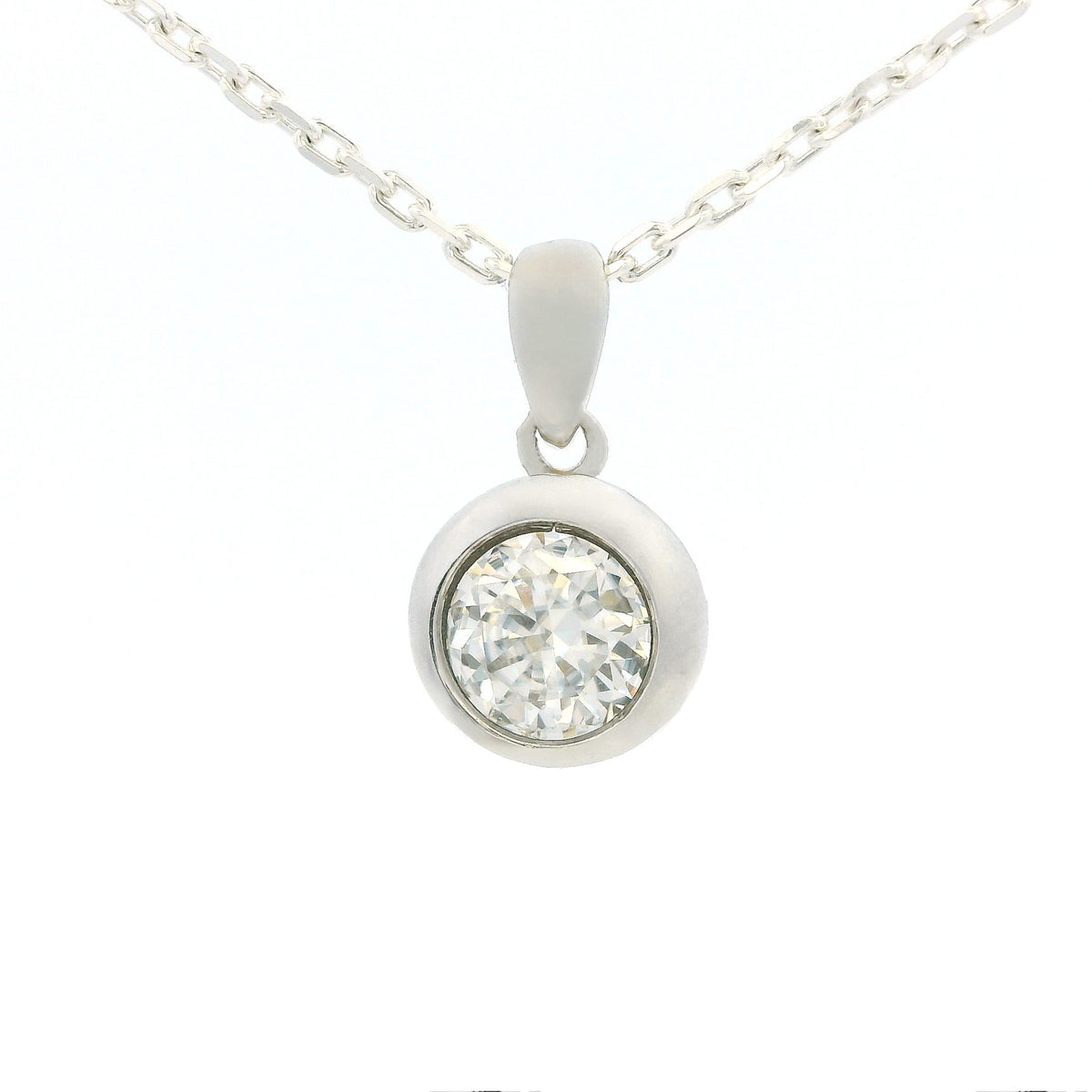 White Gold 1ct Moissanite Enclosed Silver Dazzle Pendant Necklace
