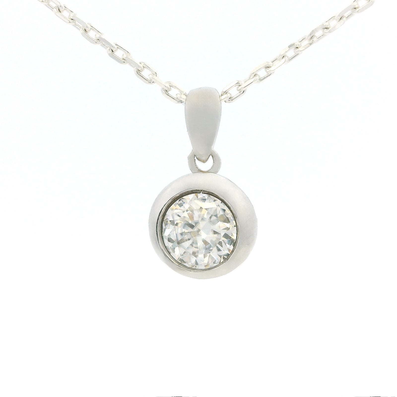 White Gold 1ct Moissanite Enclosed Silver Dazzle Pendant Necklace