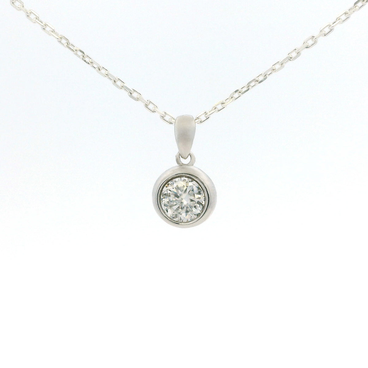 White Gold 1ct Moissanite Enclosed Silver Dazzle Pendant Necklace