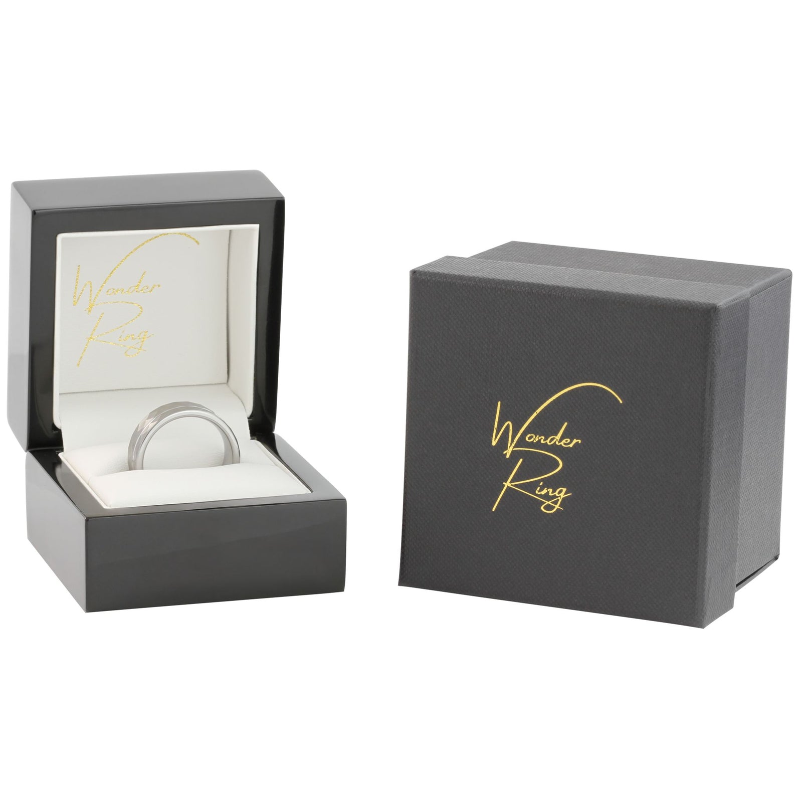 Tungsten faceted 8mm ring presented in gift box
