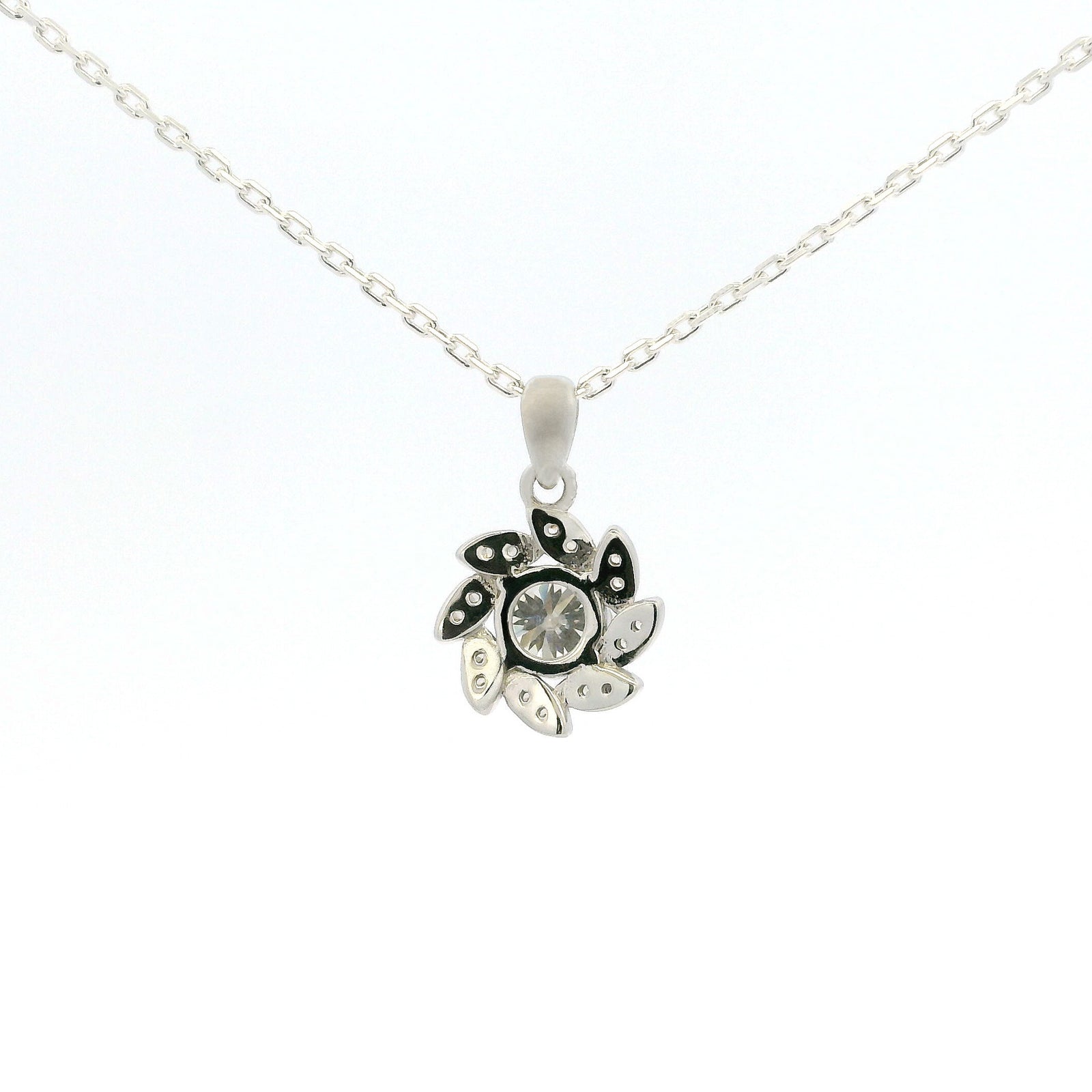 White Gold 1ct Moissanite Flower Silver Dazzle Pendant Necklace