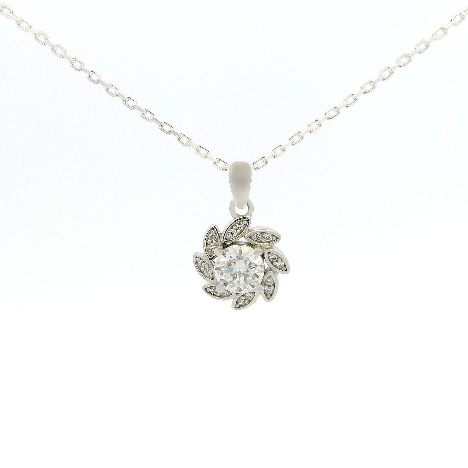 White Gold 1ct Moissanite Flower Silver Dazzle Pendant Necklace