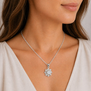 White Gold 1ct Moissanite Flower Silver Dazzle Pendant Necklace