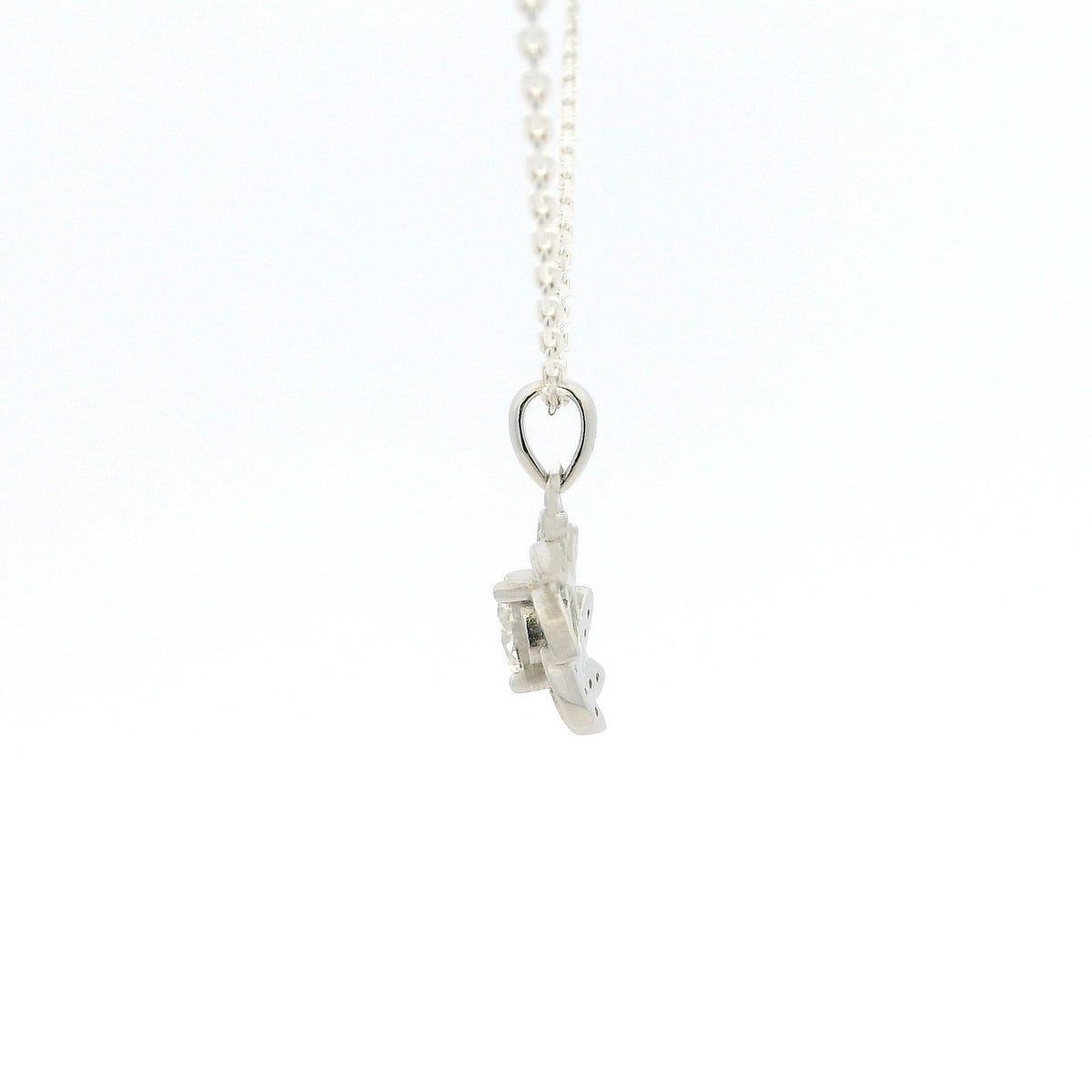 White Gold 1ct Moissanite Flower Silver Dazzle Pendant Necklace