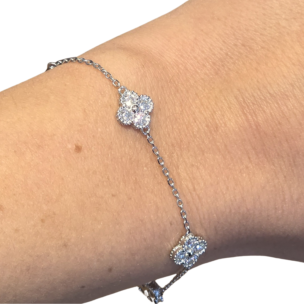 1ct White Gold Moissanite Four Flower Silver Dazzle Bracelet