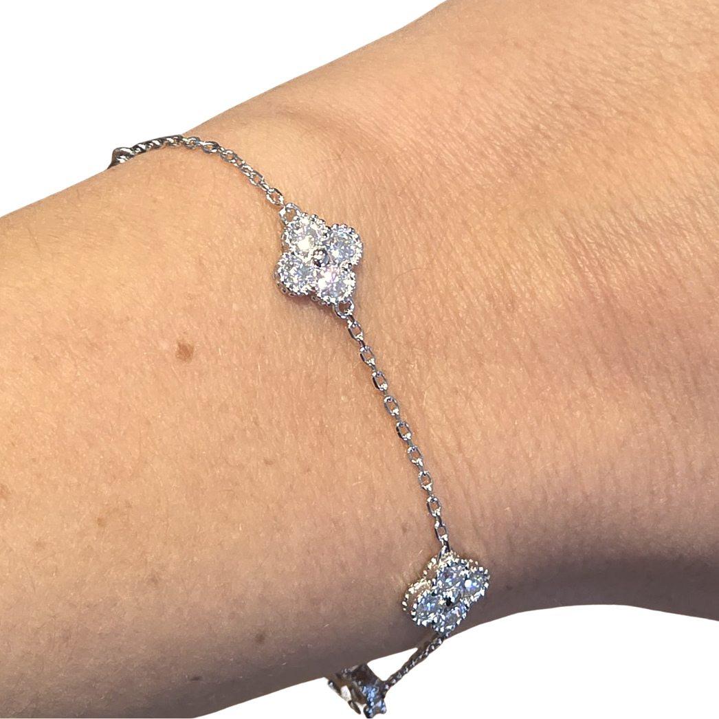 1ct White Gold Moissanite Four Flower Silver Dazzle Bracelet