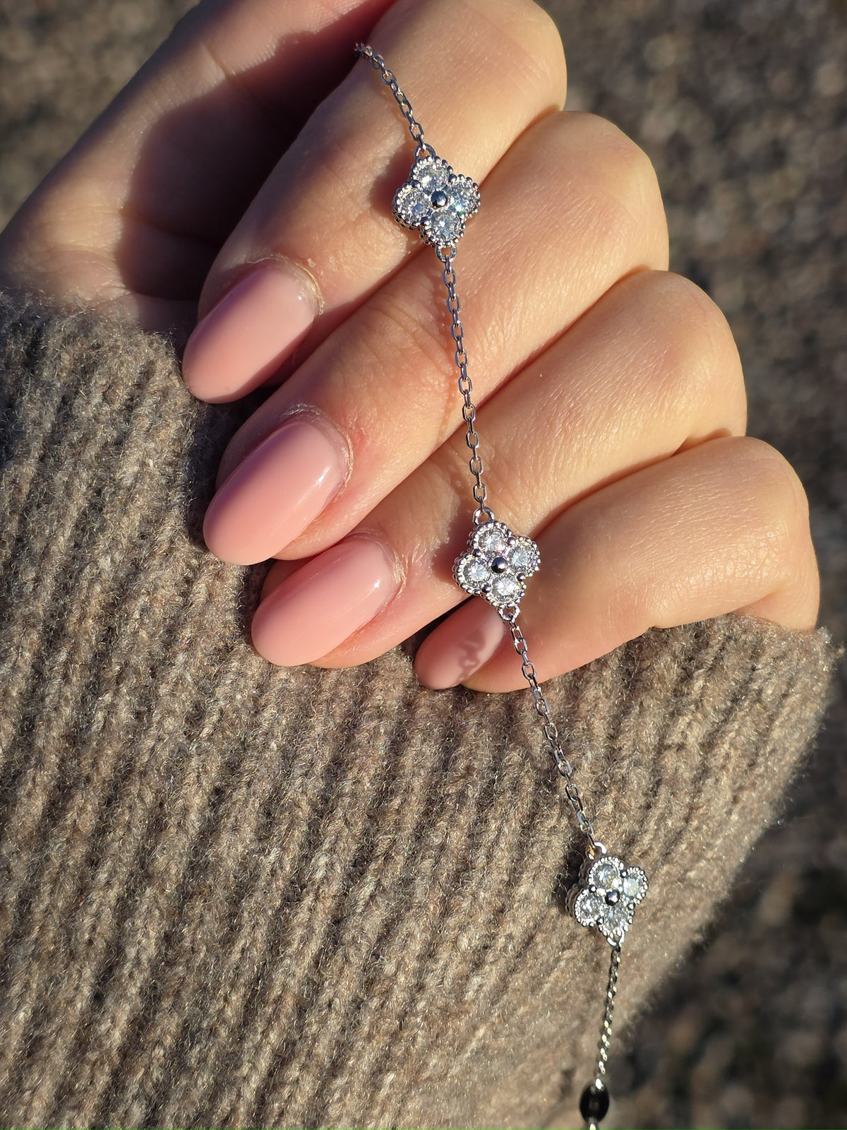 1ct White Gold Moissanite Four Flower Silver Dazzle Bracelet