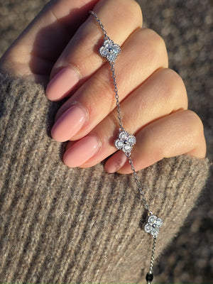 1ct White Gold Moissanite Four Flower Silver Dazzle Bracelet