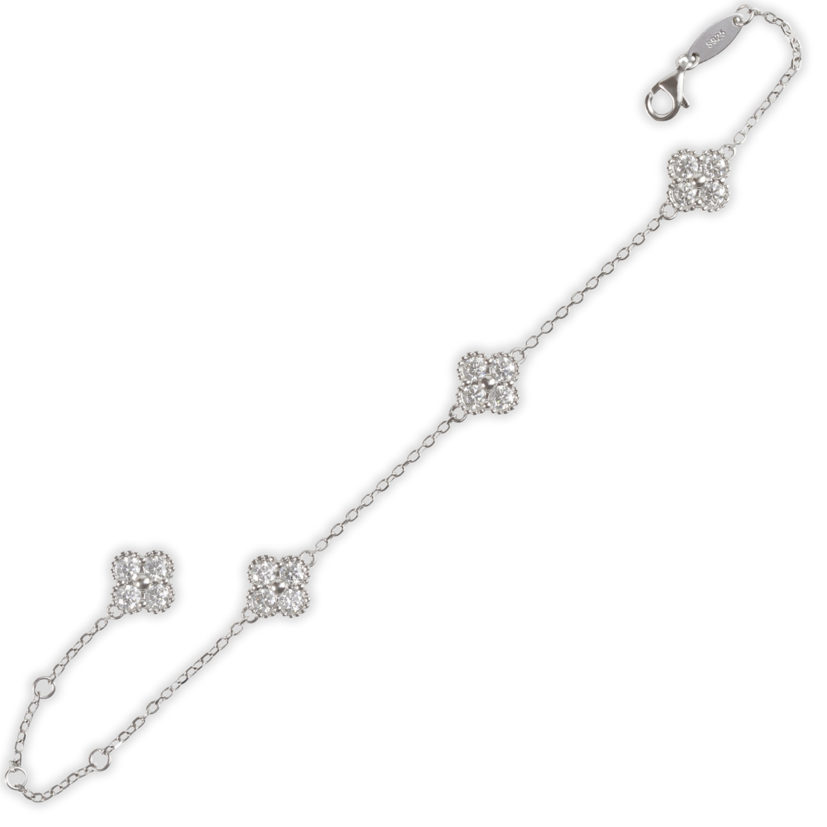 1ct White Gold Moissanite Four Flower Silver Dazzle Bracelet