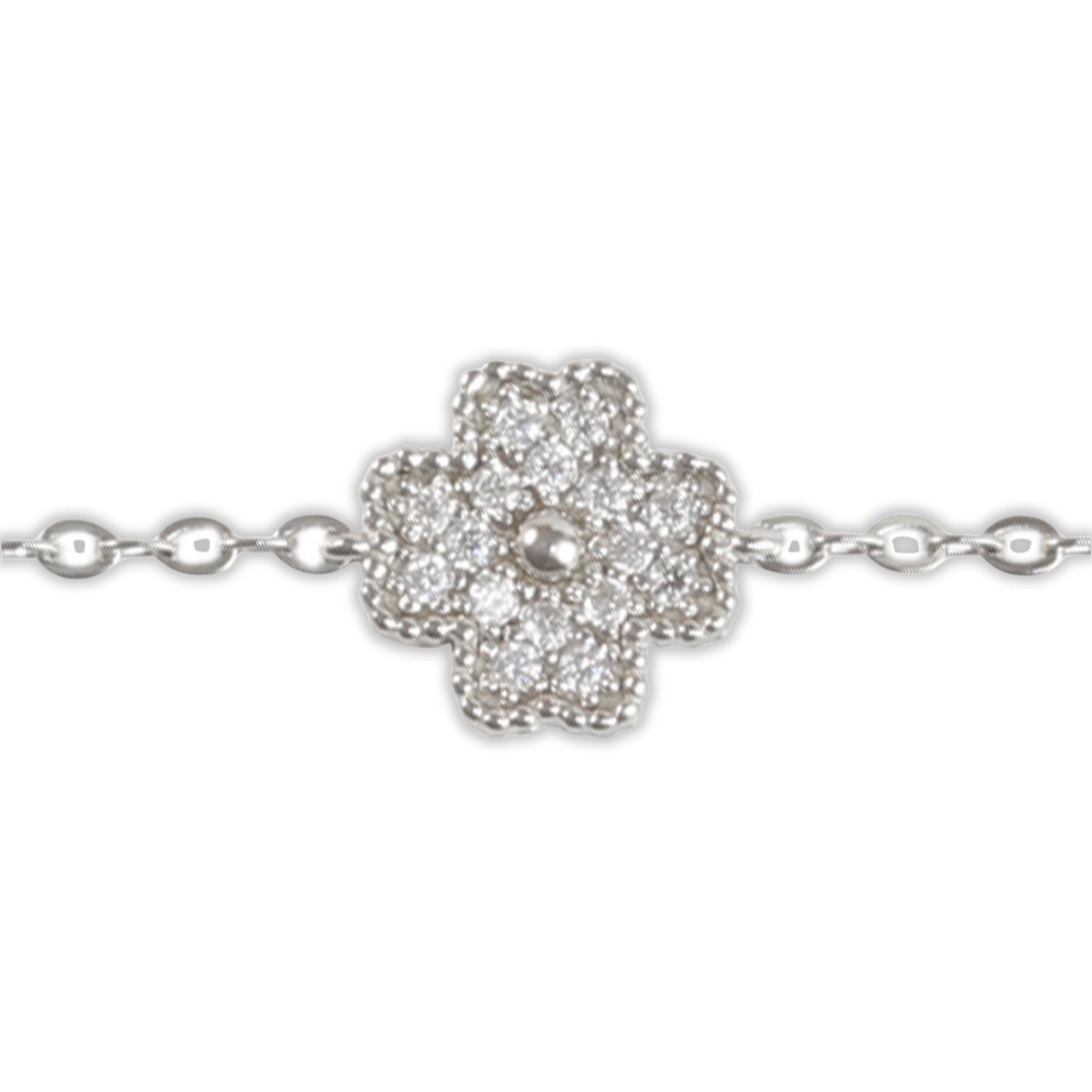.7ct White Gold Moissanite Four Leaf Clover Silver Dazzle Bracelet
