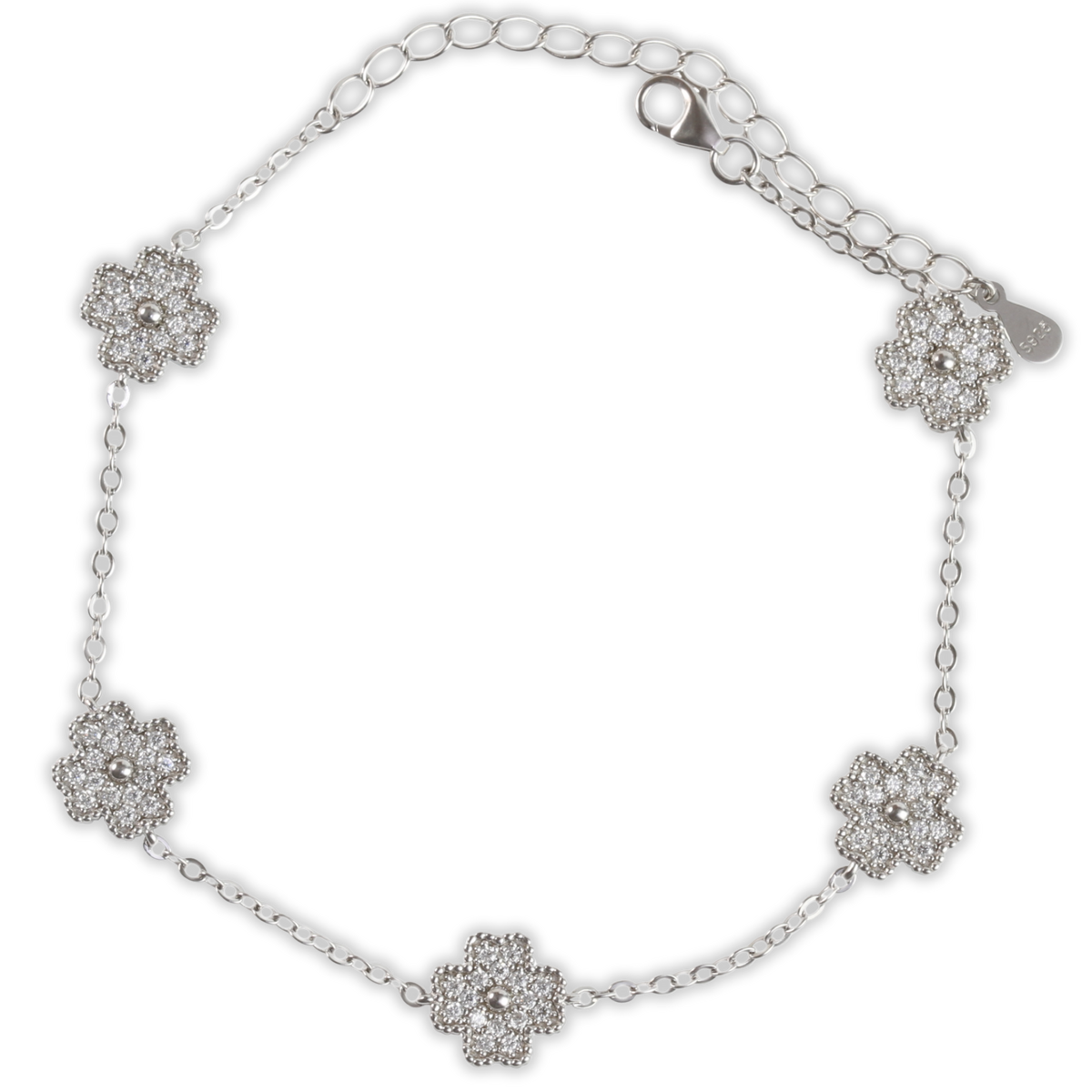 .7ct White Gold Moissanite Four Leaf Clover Silver Dazzle Bracelet