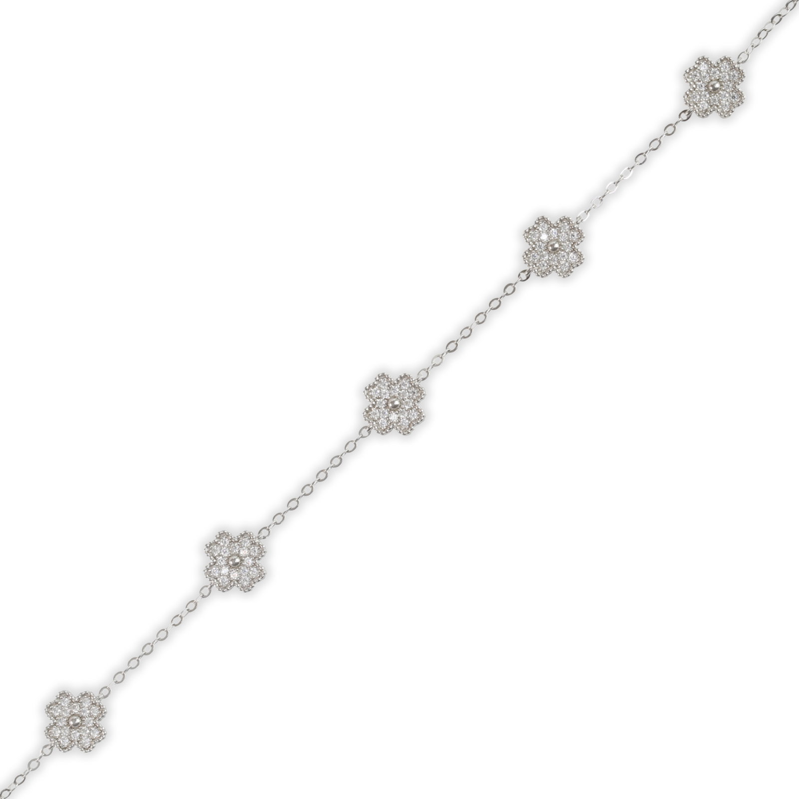 .7ct White Gold Moissanite Four Leaf Clover Silver Dazzle Bracelet