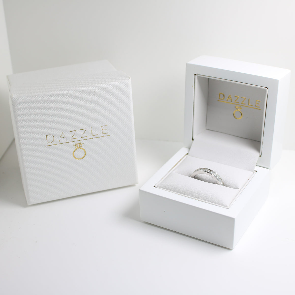 White Gold 1ct Round Moissanite Full Eternity Dazzle Ring