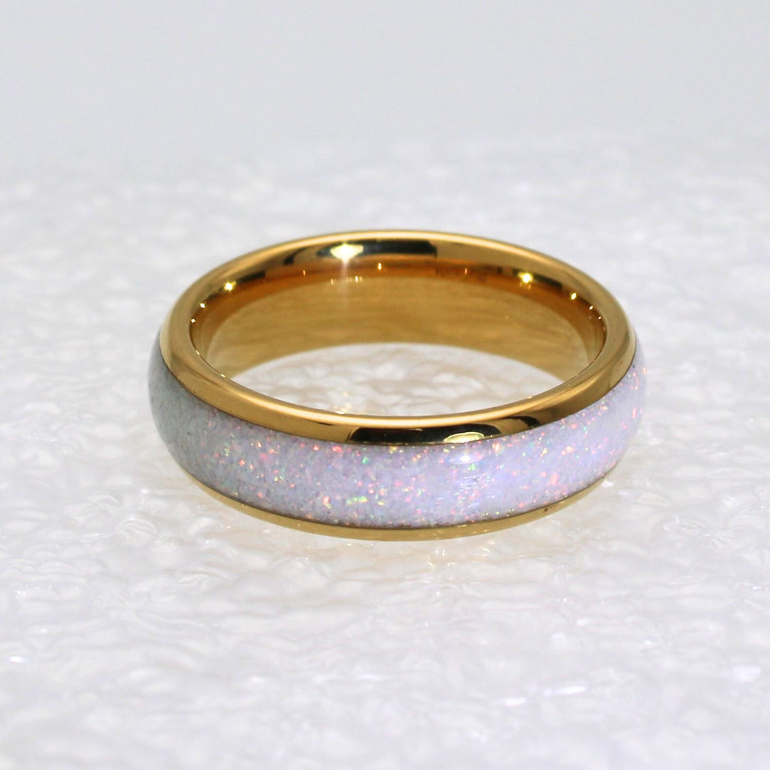 Golden White Opal Inlay 6mm Wonder Ring - Rock Solid Rings