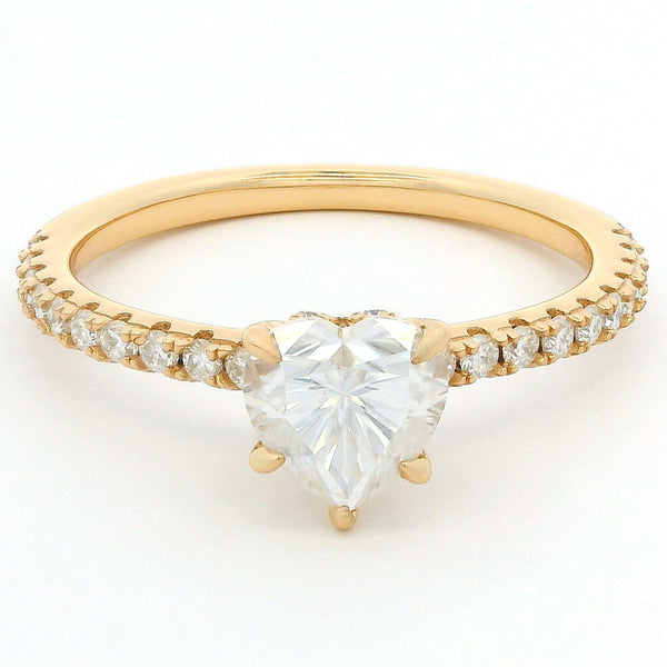 1ct Heart Moissanite Engagement Ring | 18K Gold Side Stone Dazzle Ring