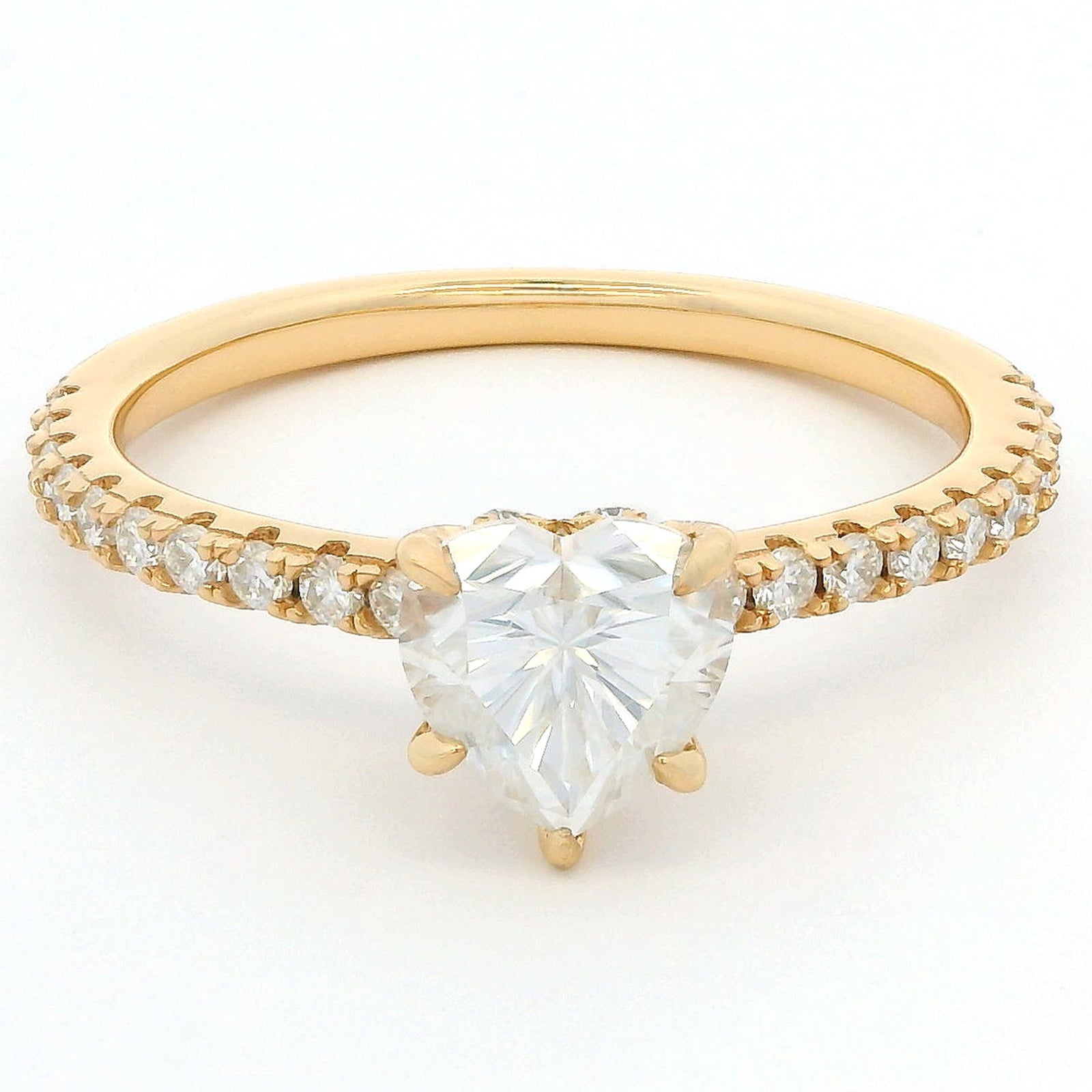 1ct Heart Moissanite Engagement Ring | 18K Gold Side Stone Dazzle Ring