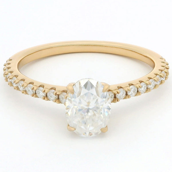 1ct Oval Moissanite Engagement Ring | 18K Gold Side Stone Dazzle Ring