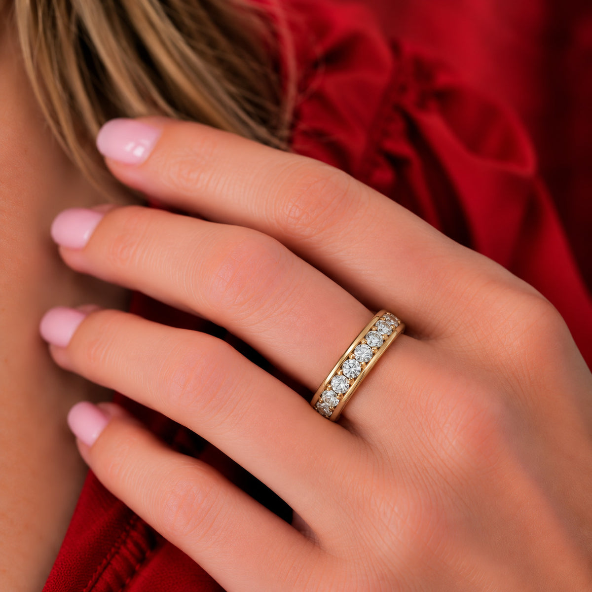 1ct Round Moissanite Full Eternity Ring | 18K Gold Dazzle Ring