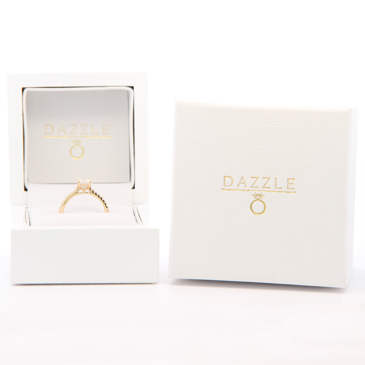 1ct Round Brilliant Moissanite Engagement Ring | 18K Gold Side Stone Dazzle Ring