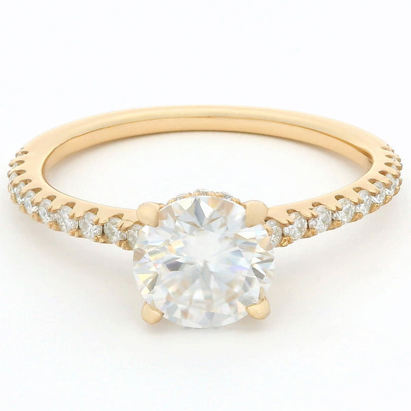 1ct Round Brilliant Moissanite Engagement Ring | 18K Gold Side Stone Dazzle Ring