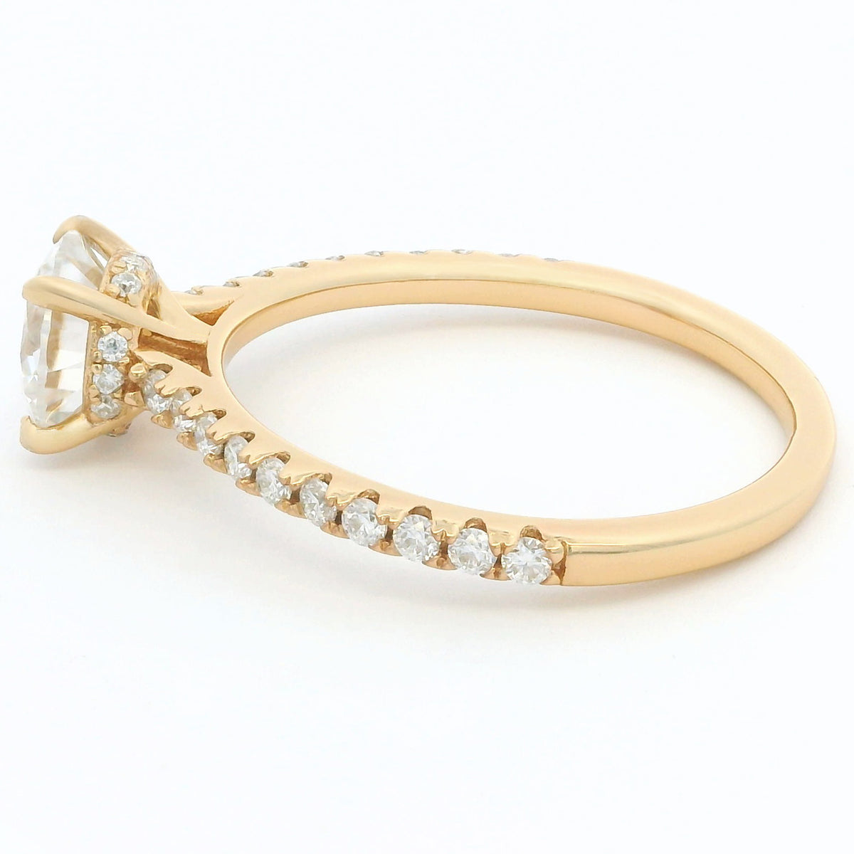 1ct Round Brilliant Moissanite Engagement Ring | 18K Gold Side Stone Dazzle Ring