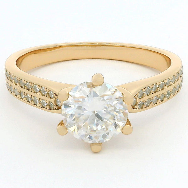 1ct Round Brilliant Moissanite Engagement Ring | 18K Gold Wide Dazzle Ring