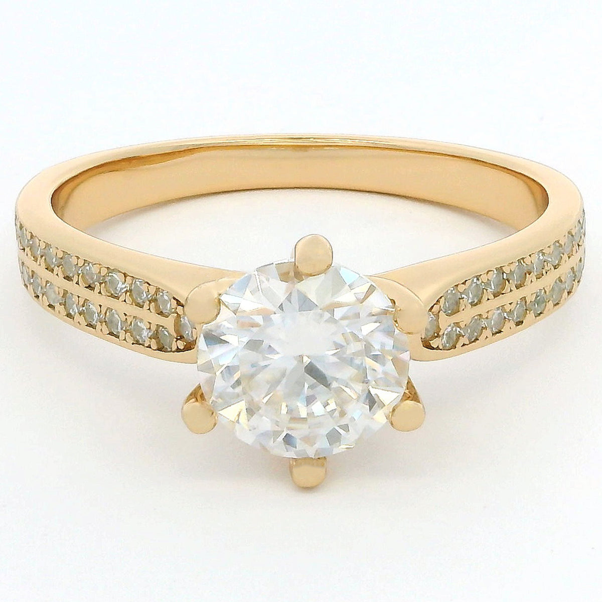 1ct Round Brilliant Moissanite Engagement Ring | 18K Gold Wide Dazzle Ring