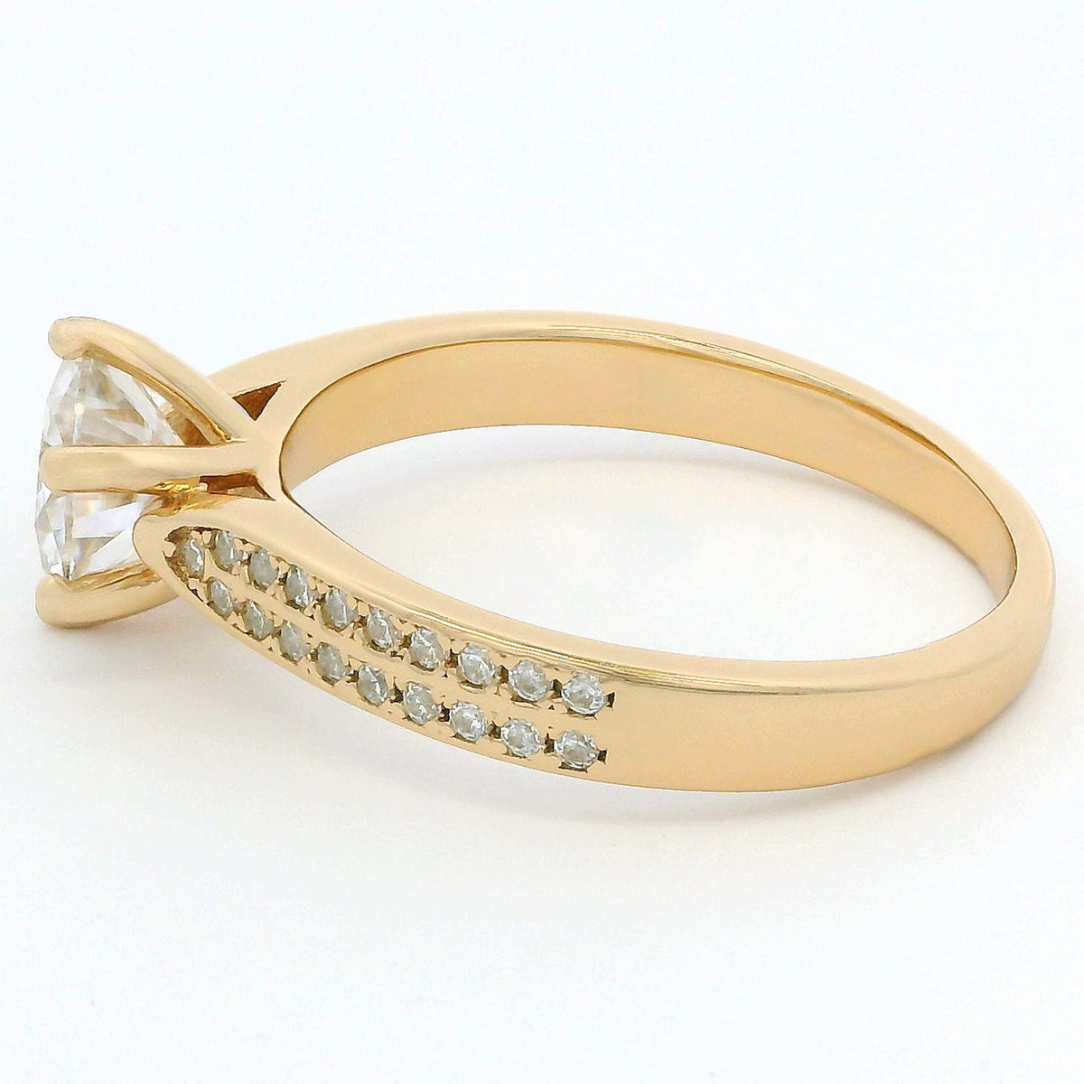 1ct Round Brilliant Moissanite Engagement Ring | 18K Gold Wide Dazzle Ring