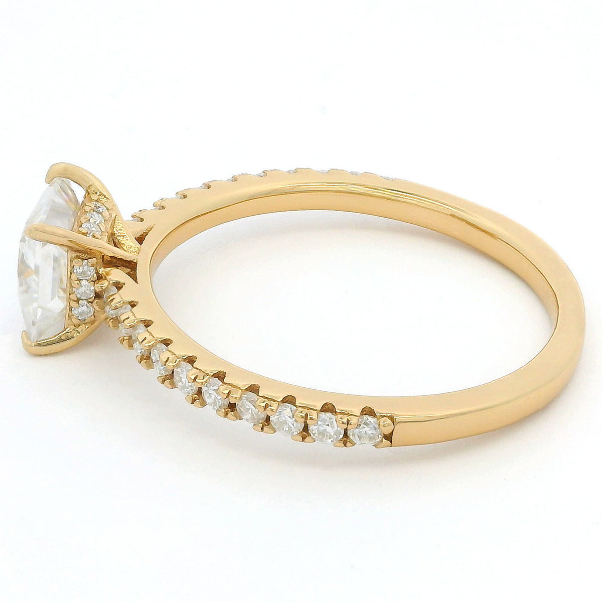 1ct Princess Cut Moissanite Engagement Ring | 18K Gold Side Stone Dazzle Ring