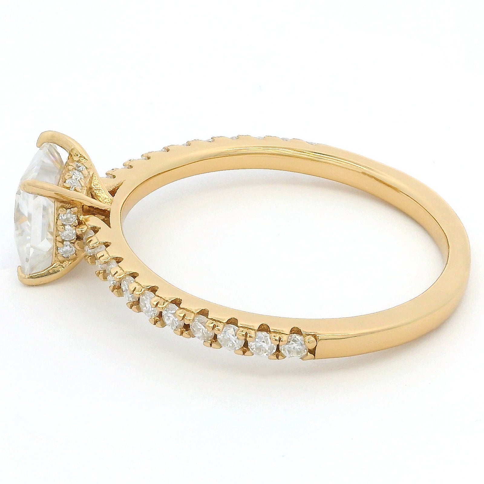 1ct Princess Cut Moissanite Engagement Ring | 18K Gold Side Stone Dazzle Ring