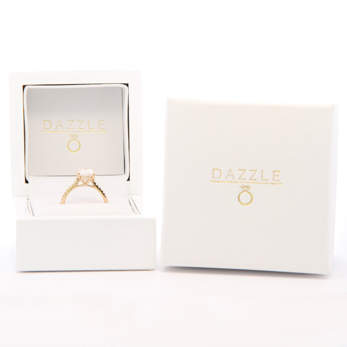 3ct Round Brilliant Moissanite Engagement Ring | 18K Gold Side Stone Dazzle Ring