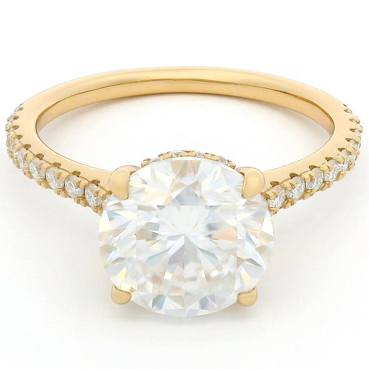 3ct Round Brilliant Moissanite Engagement Ring | 18K Gold Side Stone Dazzle Ring