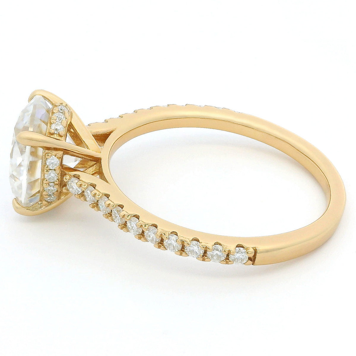 3ct Round Brilliant Moissanite Engagement Ring | 18K Gold Side Stone Dazzle Ring
