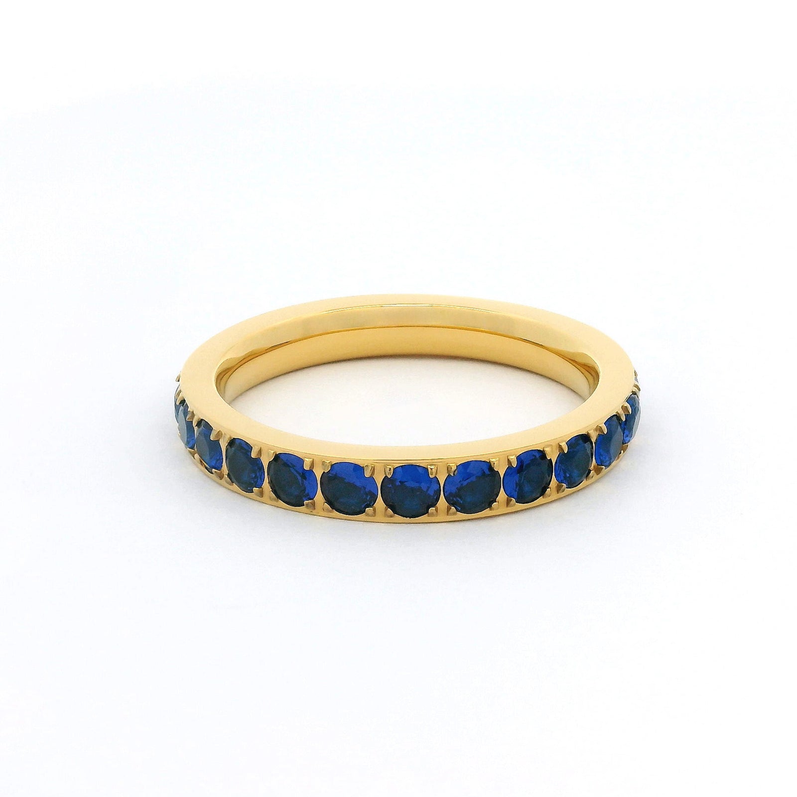 3mm Gold Full Glitz Eternity Ring | Blue Cubic Zirconia Stacking Ring