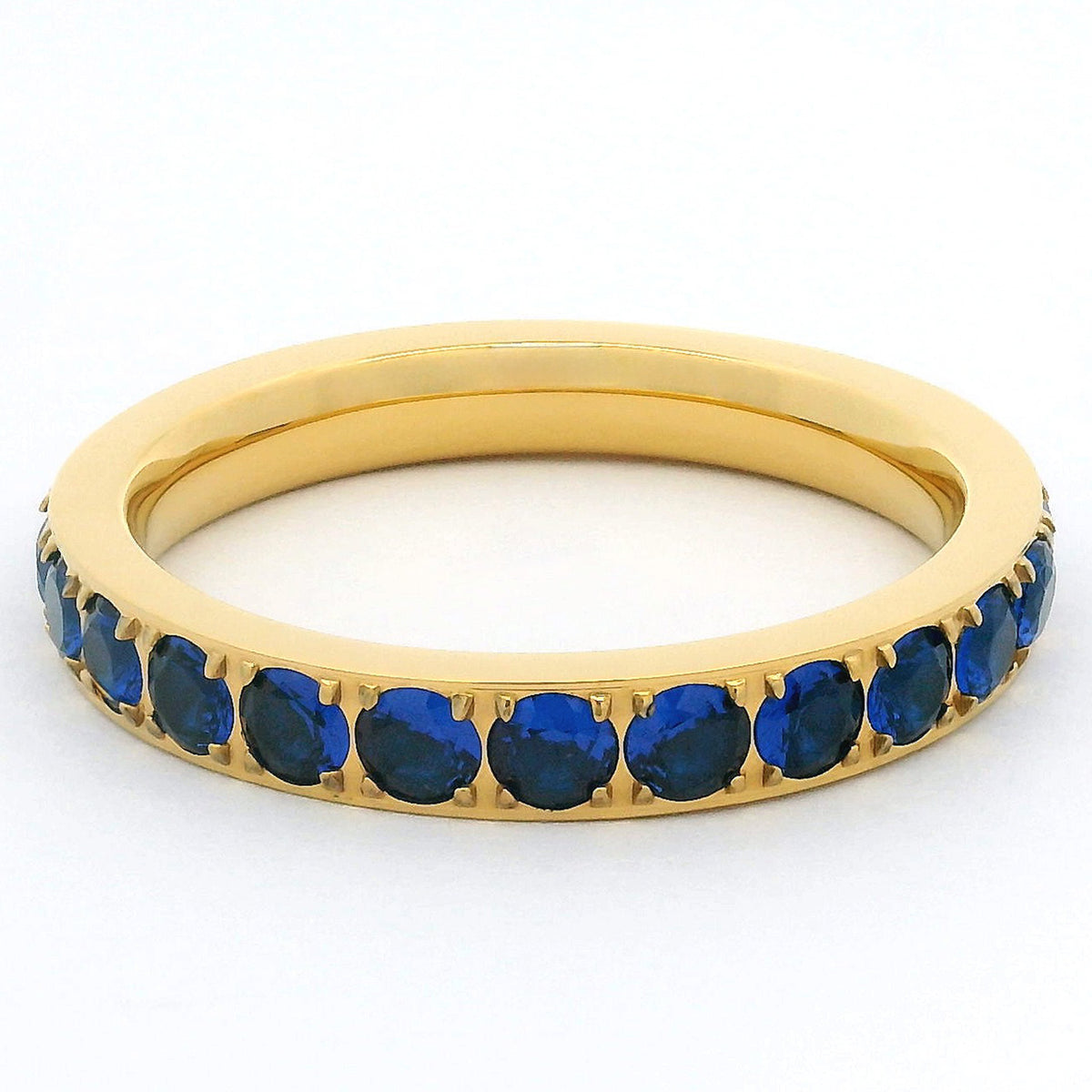3mm Gold Full Glitz Eternity Ring | Blue Cubic Zirconia Stacking Ring