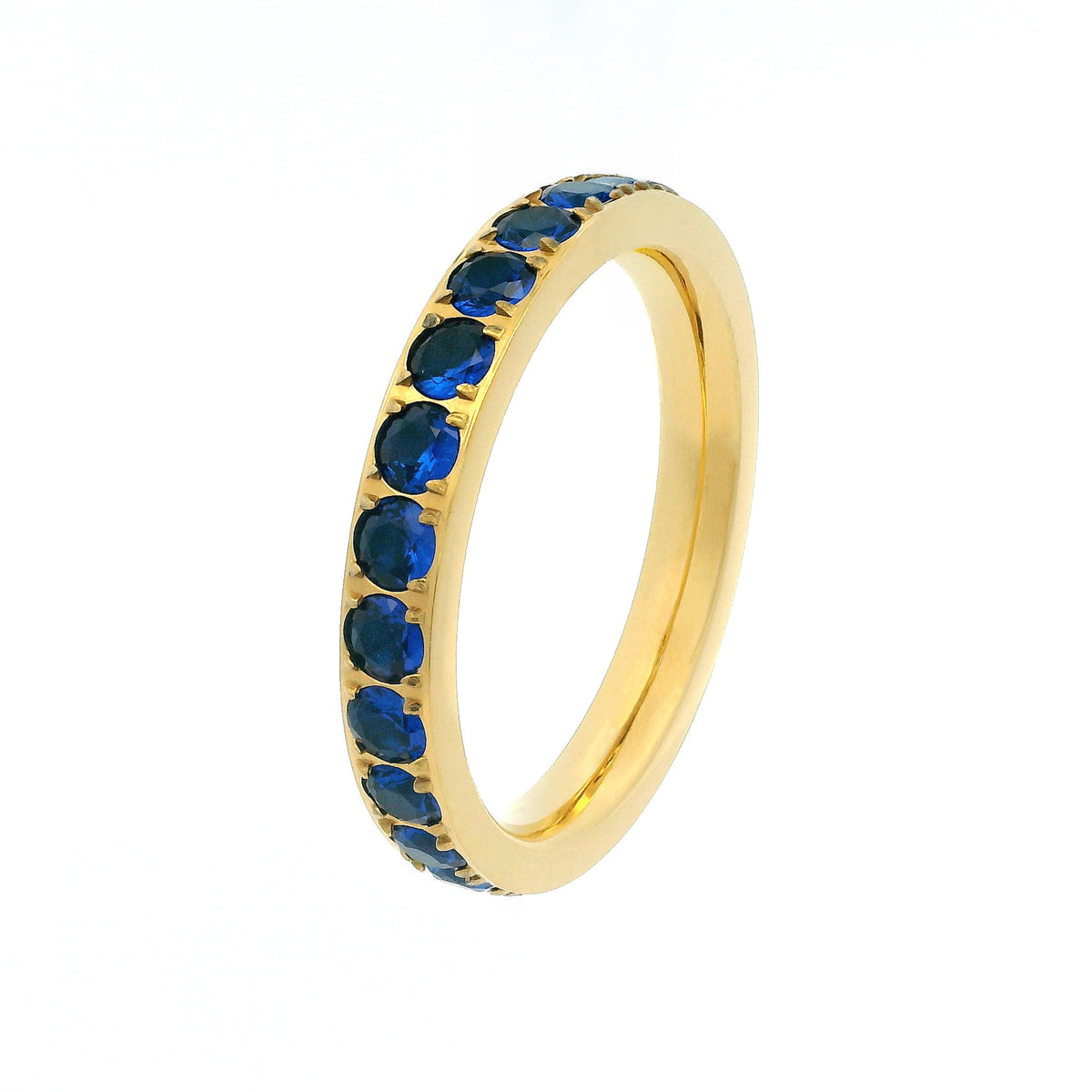 3mm Gold Full Glitz Eternity Ring | Blue Cubic Zirconia Stacking Ring