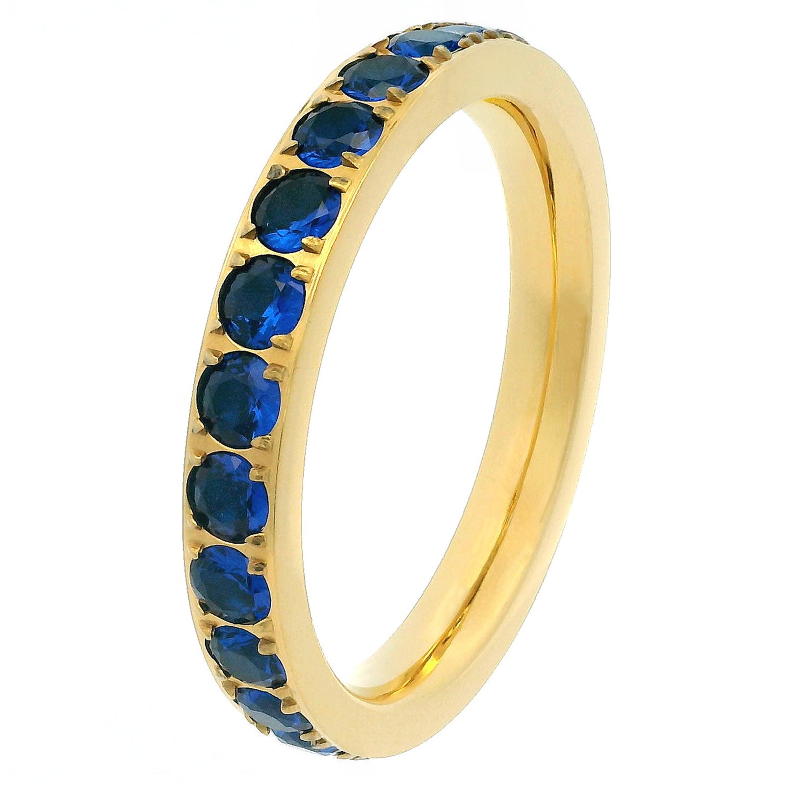 3mm Gold Full Glitz Eternity Ring | Blue Cubic Zirconia Stacking Ring