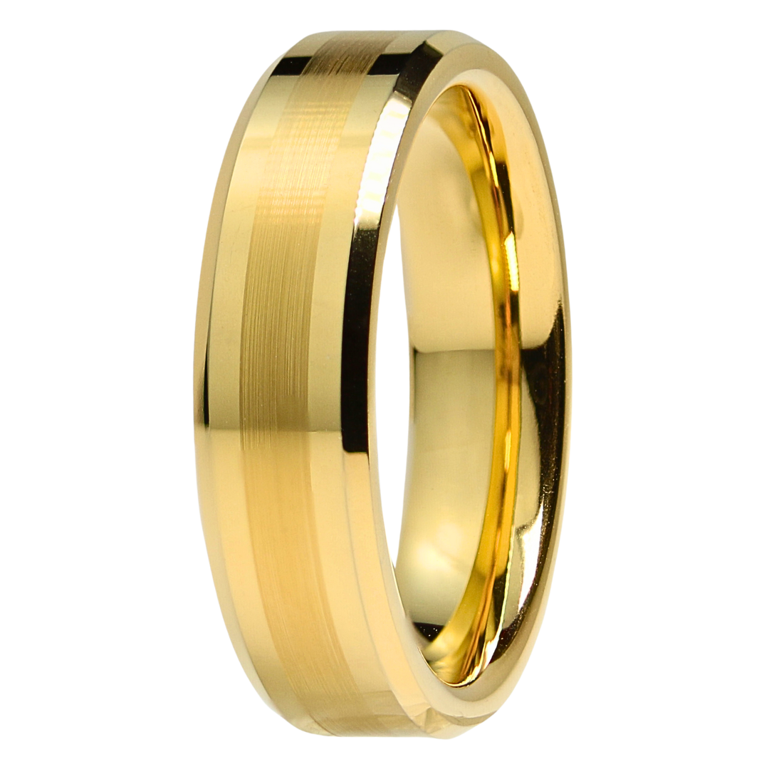 Tungsten and yellow gold mens ring on sale