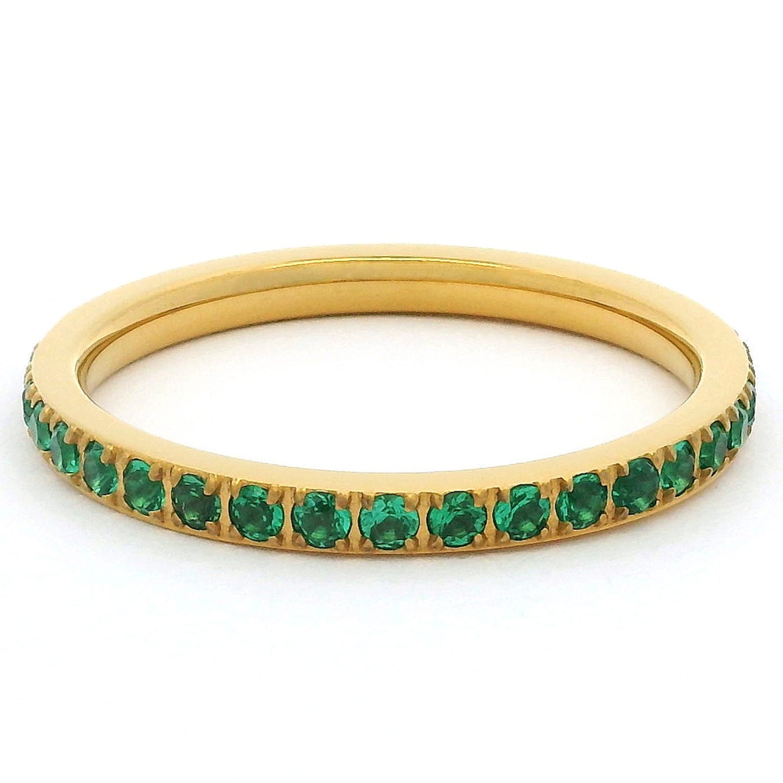 2mm Gold Full Glitz Eternity Ring | Emerald Green Cubic Zirconia Stacking Ring