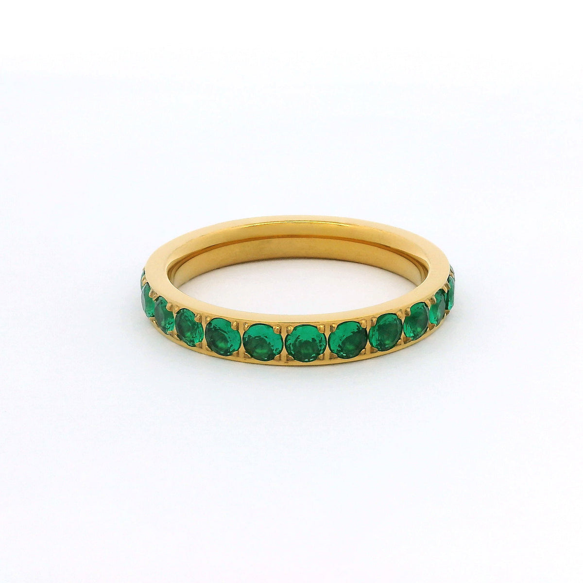 3mm Gold Full Glitz Eternity Ring | Emerald Green Cubic Zirconia Stacking Ring