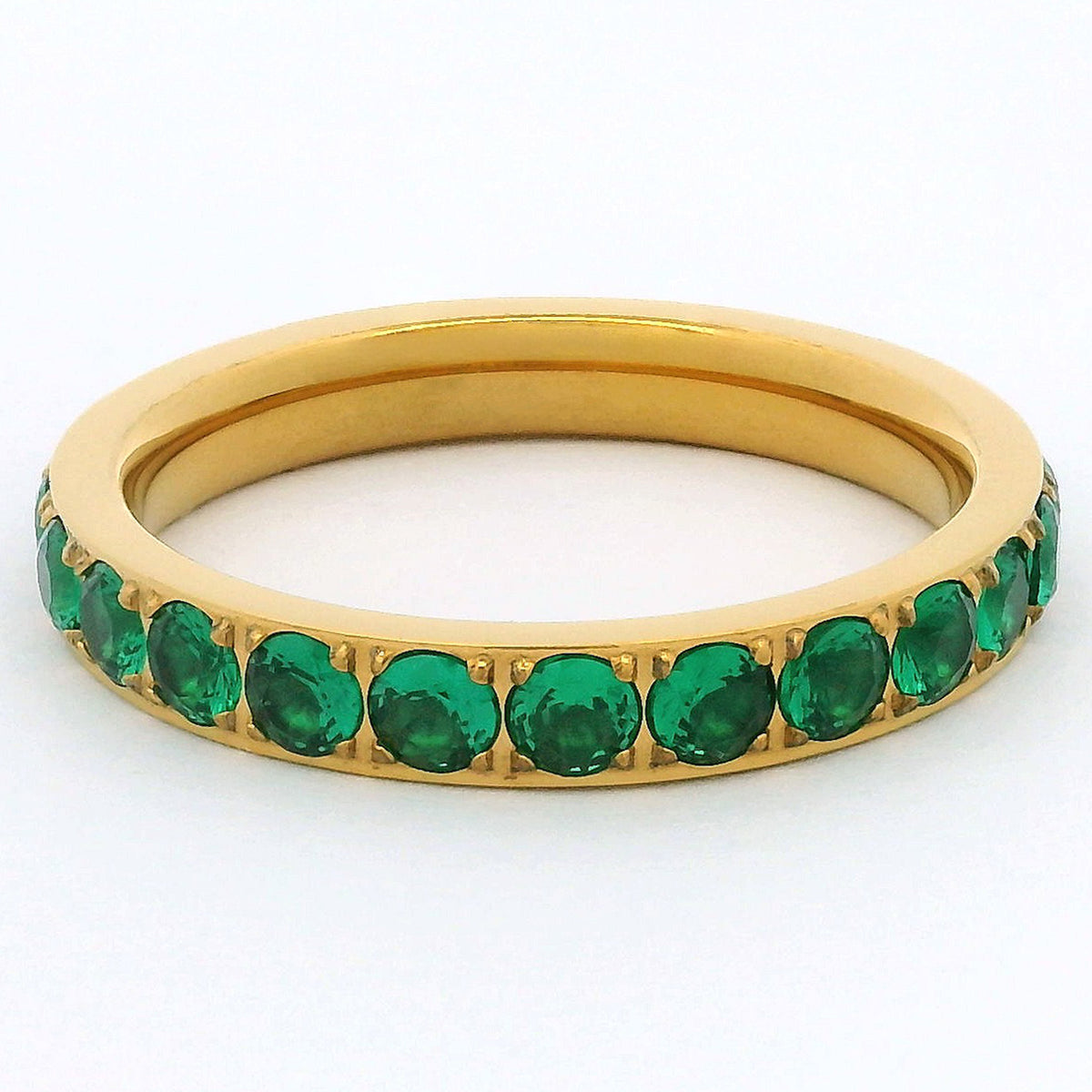 3mm Gold Full Glitz Eternity Ring | Emerald Green Cubic Zirconia Stacking Ring