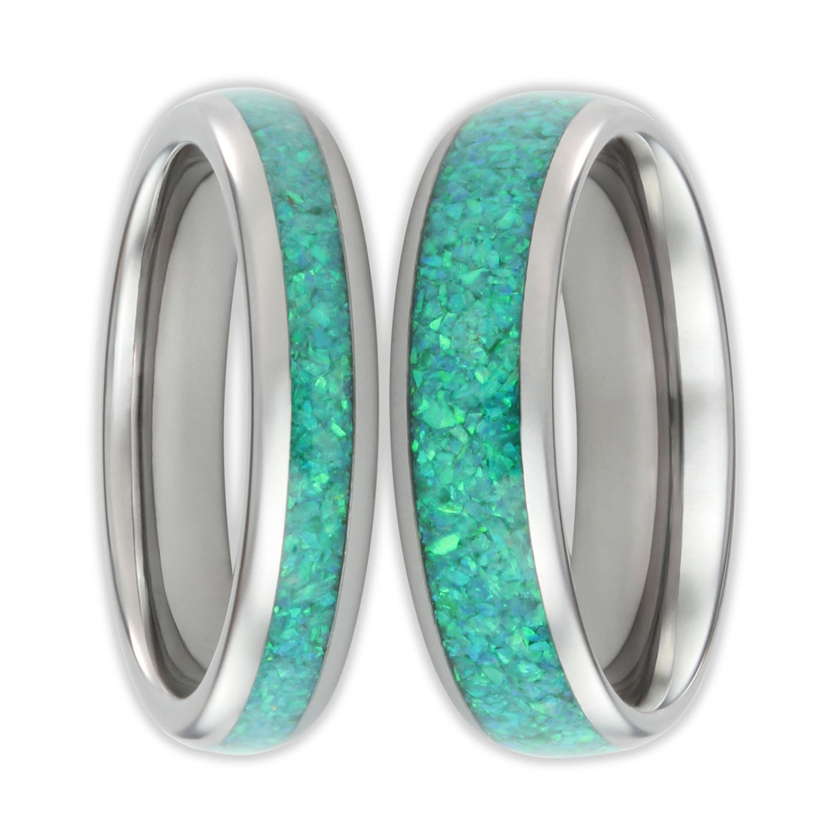 set of tungsten green opal wonder rings