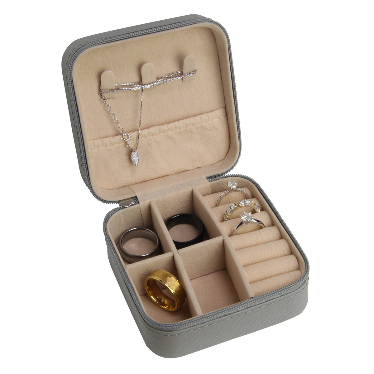 Grey Medium Zipped Travel Jewellery Box