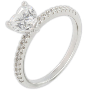 White Gold 1ct Heart Moissanite Slimline Dazzle Ring
